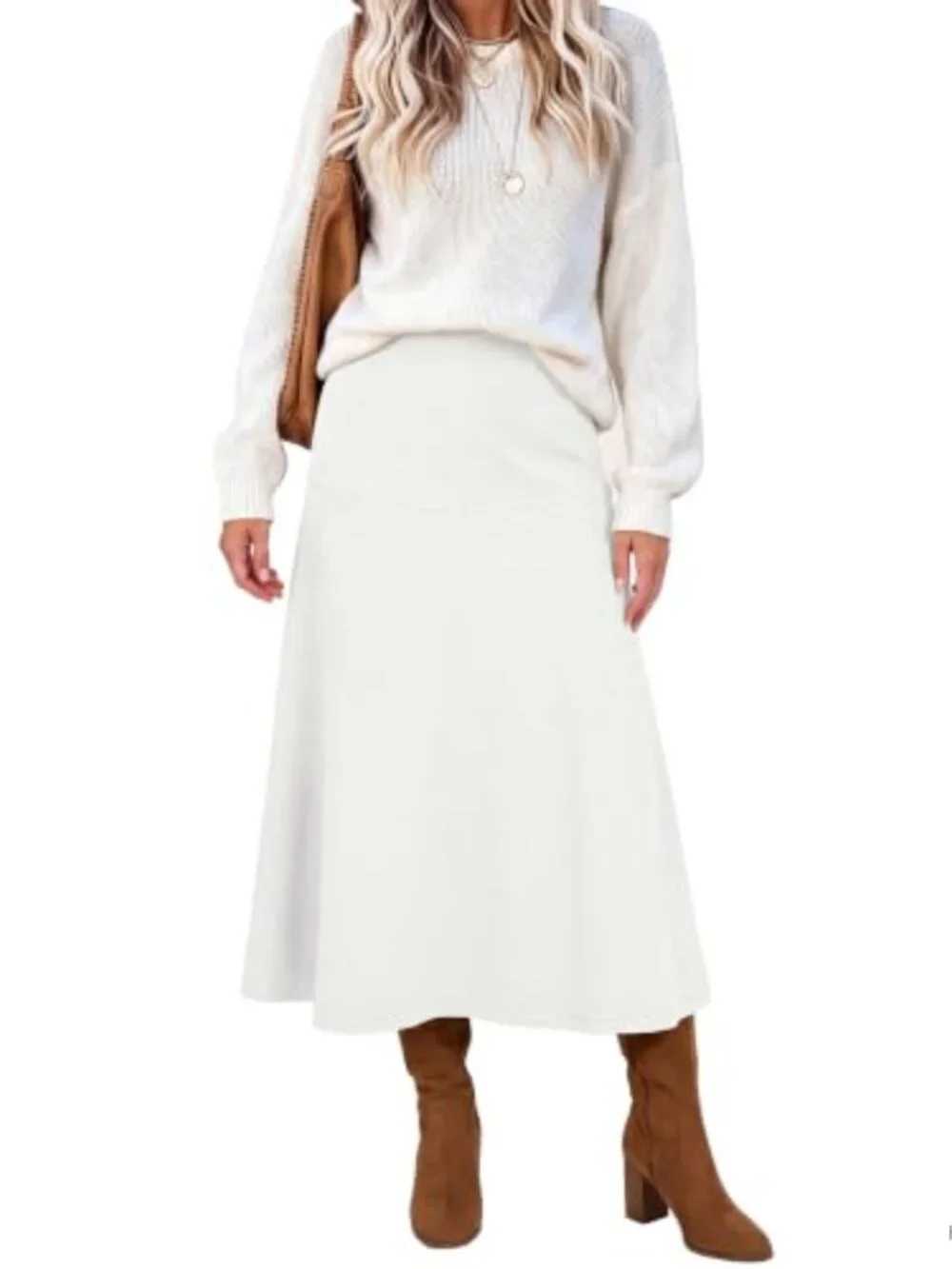 High Waist A-Line Midi Skirt Pleated Flowy Swing Dressy Casual Work
